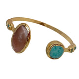 YYGEM Green Peruvian Amazonite Sunstone Electroplated Bangle Bracelet