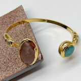 YYGEM Green Peruvian Amazonite Sunstone Electroplated Bangle Bracelet