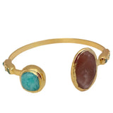 YYGEM Green Peruvian Amazonite Sunstone Electroplated Bangle Bracelet
