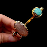 YYGEM Green Peruvian Amazonite Sunstone Electroplated Bangle Bracelet