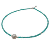Green Peruvian Amazonite Freshwater Pearl Choker Necklace 17''