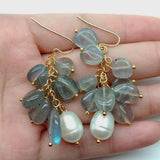 Labradorite Pearl Dangle Hook Earrings for Women