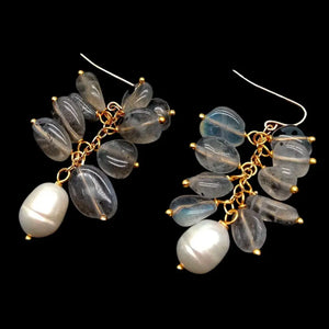 Labradorite Pearl Dangle Hook Earrings for Women
