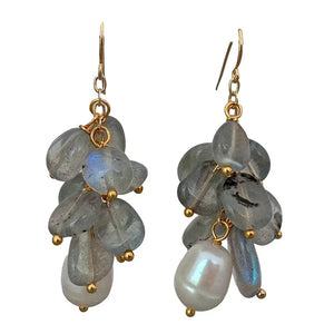 Labradorite Pearl Dangle Hook Earrings for Women