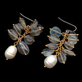 Labradorite Pearl Dangle Hook Earrings for Women