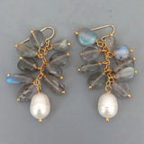 Labradorite Pearl Dangle Hook Earrings for Women