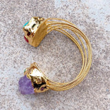 Purple Amethyst Druzy Green Turquoise Bangle Bracelet