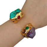 Purple Amethyst Druzy Green Turquoise Bangle Bracelet