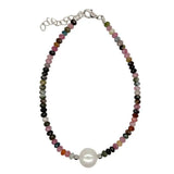 Rainbow Tourmaline Freshwater Pearl Bracelet 925 Silver Clasp