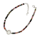 Rainbow Tourmaline Freshwater Pearl Bracelet 925 Silver Clasp