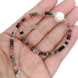 Rainbow Tourmaline Freshwater Pearl Bracelet 925 Silver Clasp