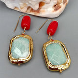 YYGEM Amazonite Red Coral Dangle Earrings