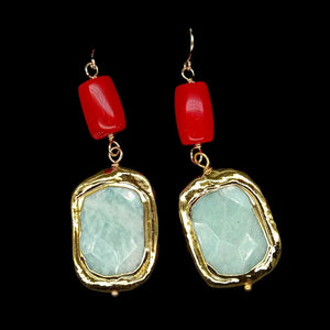 YYGEM Amazonite Red Coral Dangle Earrings