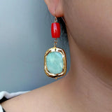 YYGEM Amazonite Red Coral Dangle Earrings