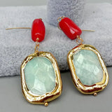 YYGEM Amazonite Red Coral Dangle Earrings