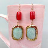 YYGEM Amazonite Red Coral Dangle Earrings