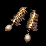 Red Lepidocrocite Quartz Druzy Pink Rice Pearl Hook Earrings