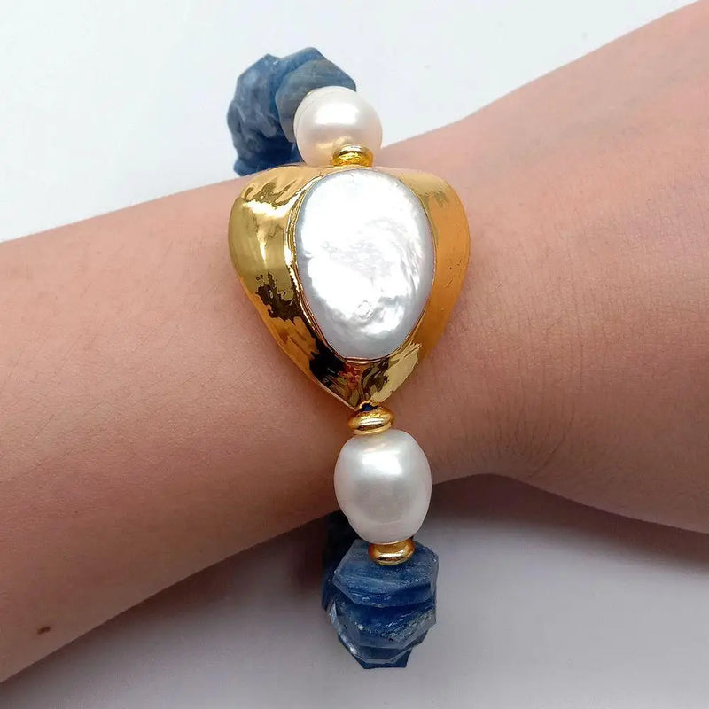 Kyanite Rough Reborn Pearl Bracelet