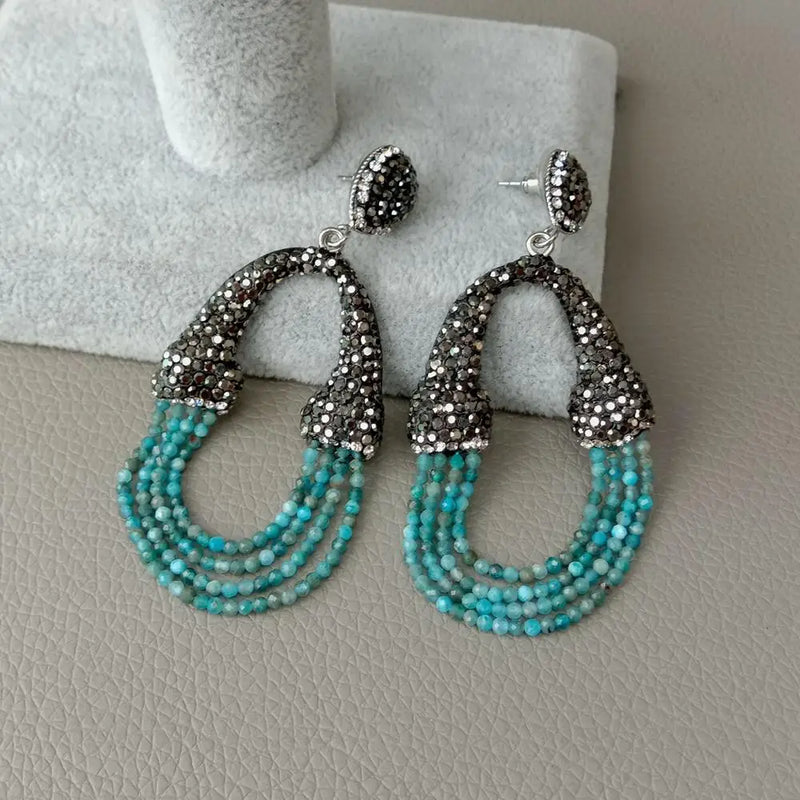 YYGEM Natural Round Kyanite Macarsite Stud Earrings for Women