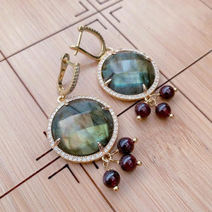 YYGEM Labradorite Garnet Drop Earrings Natural Stone Dangle Earring