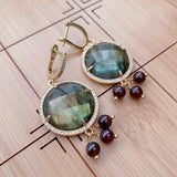 YYGEM Labradorite Garnet Drop Earrings Natural Stone Dangle Earring