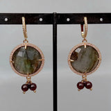 YYGEM Labradorite Garnet Drop Earrings Natural Stone Dangle Earring