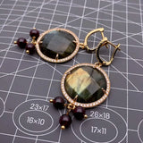 YYGEM Labradorite Garnet Drop Earrings Natural Stone Dangle Earring