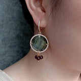 YYGEM Labradorite Garnet Drop Earrings Natural Stone Dangle Earring