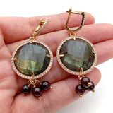 YYGEM Labradorite Garnet Drop Earrings Natural Stone Dangle Earring