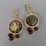 YYGEM Labradorite Garnet Drop Earrings Natural Stone Dangle Earring