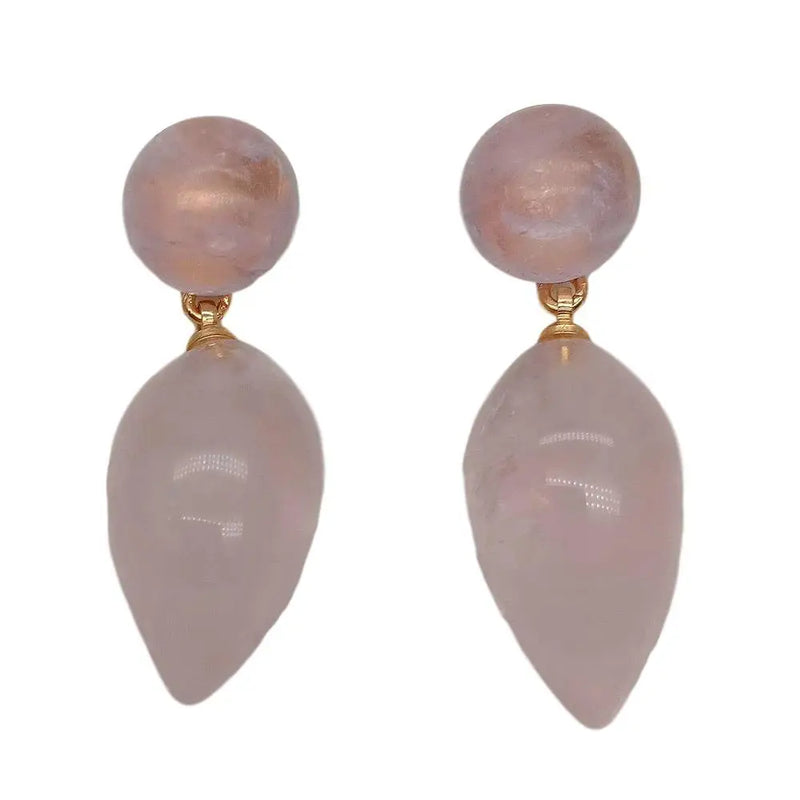 Teardrop Rose Quartz Amethyst Stud Earrings for Office