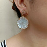 YYGEM Natural Sea Shell Flower Dangle Stud Earrings Women Jewelry