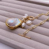 YYGEM Natural Keshi Pearl Pendant Chain Necklace Gift