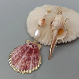 YYGEM Sea Shell Conch Rice Pearl Dangle Stud Earrings
