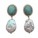 YYGEM Women Earrings Freshwater Pearl & Amazonite Stones Dangle Jewelry