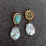 YYGEM Women Earrings Freshwater Pearl & Amazonite Stones Dangle Jewelry