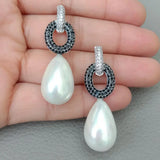 YYGEM CZ Pave Teardrop Sea Shell Pearl Stud Earrings