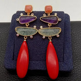 Red Turquoise teardrop Prehnite Amethyst Cz stud Earrings