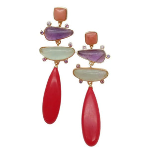Red Turquoise teardrop Prehnite Amethyst Cz stud Earrings