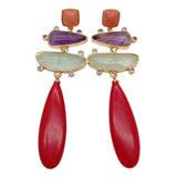 Red Turquoise teardrop Prehnite Amethyst Cz stud Earrings