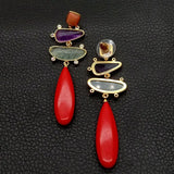 Red Turquoise teardrop Prehnite Amethyst Cz stud Earrings