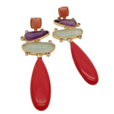 Red Turquoise teardrop Prehnite Amethyst Cz stud Earrings