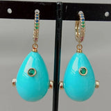 Teardrop Shell Pearl CZ Pave Hoop Earrings for Women