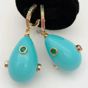 Teardrop Shell Pearl CZ Pave Hoop Earrings for Women