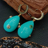 Teardrop Shell Pearl CZ Pave Hoop Earrings for Women