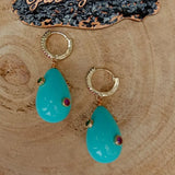 Teardrop Shell Pearl CZ Pave Hoop Earrings for Women