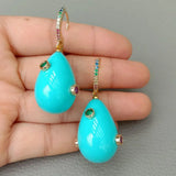 Teardrop Shell Pearl CZ Pave Hoop Earrings for Women