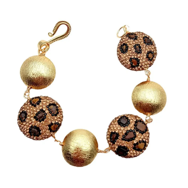 YYGEM Tiger Eye Chips Champagne Crystal Pave Bracelet