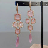 YYGEM Pink Cat Eye Cz Hook Earrings Romantic Style