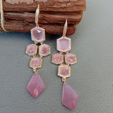 YYGEM Pink Cat Eye Cz Hook Earrings Romantic Style